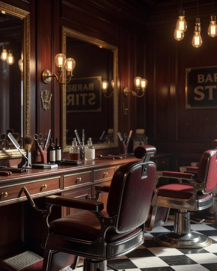 El barbero en acción, concentrado en el corte